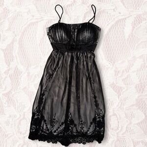 S.L. Fashions Black Sheer Lace-Trim Midi Dress Whimsygoth Y2k